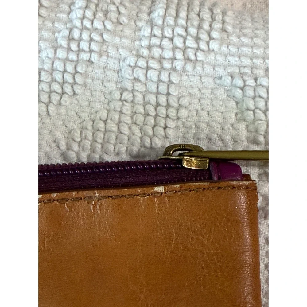 Fossil Desert Sunset Cactus Pouch Tan Synthetic Leather Makeup Bag Purple Zip